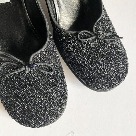 Vintage Y2k Barneys New York Co-op Beaded Black Square Toe Heels 9 Wide - Picture 10 of 11
